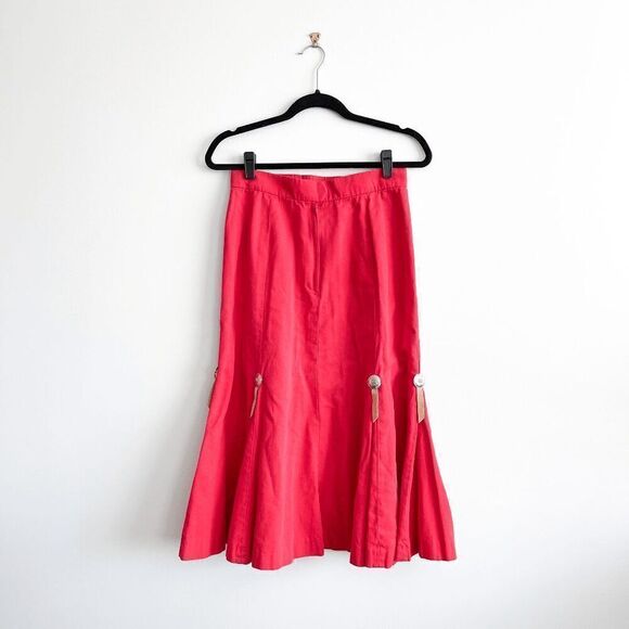 Vintage Womens Pleated Hem Flared Square Dancing Midi Skirt Red Small Handmade - Picture 2 of 6